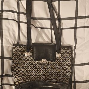 Black and‎ Cream Heart Patterned Women's Bag